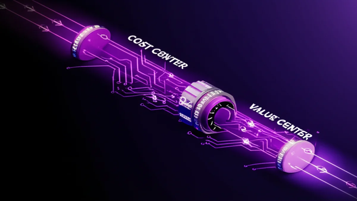 Value creation diagram showing token economics transformation from cost centers to value centers